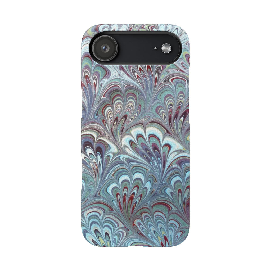 Marbled Feather Blue, White + Burgundy Swirl - Single Layer Slim Phone Case