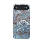Marbled Feather Blue, White + Burgundy Swirl - Single Layer Slim Phone Case