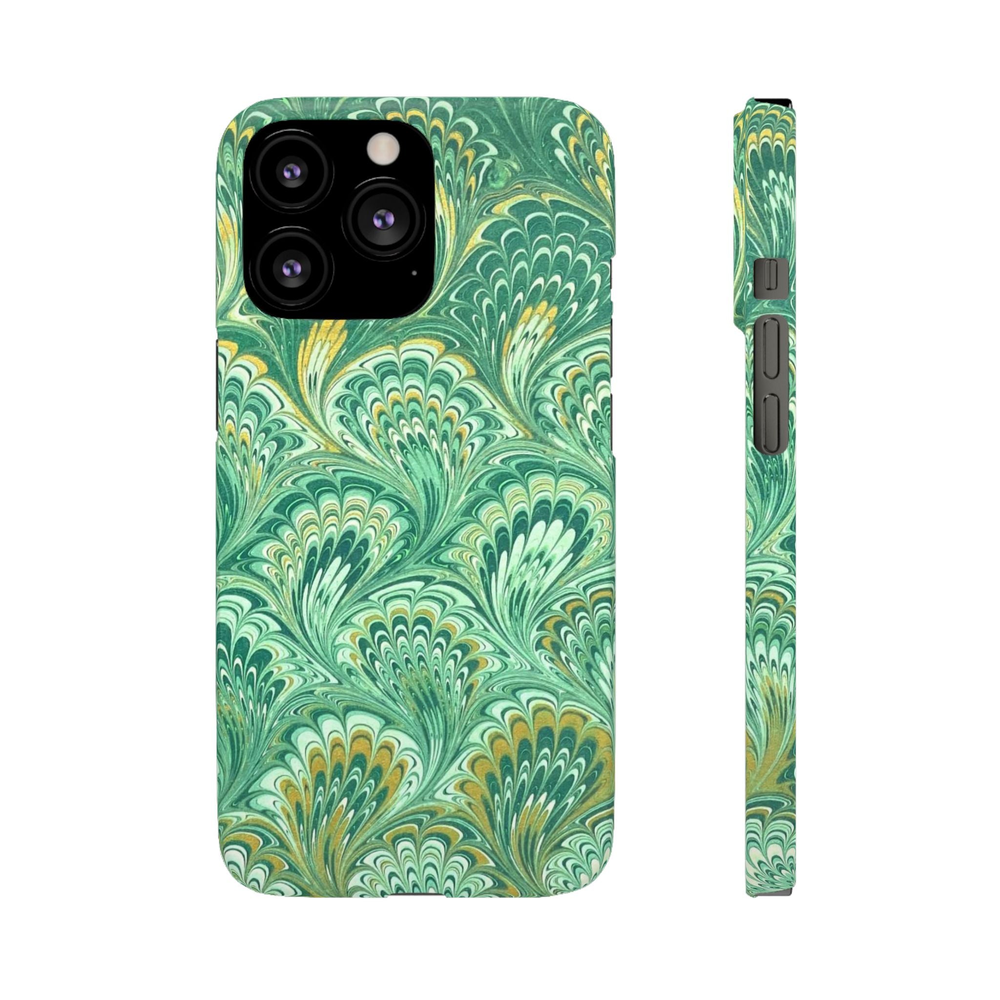 Marbled Feather Green Swirl - Single Layer Slim Phone Case