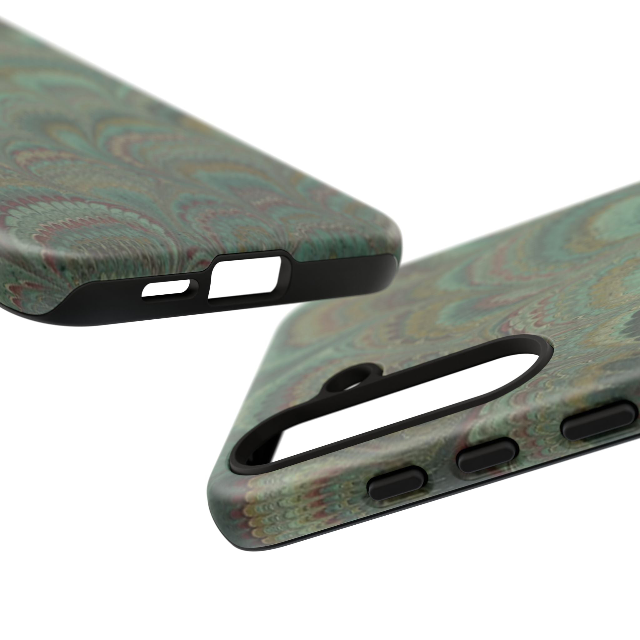 Marbled Peacock Durable Phone Case - Olive Green and Brown - Matte or Glossy