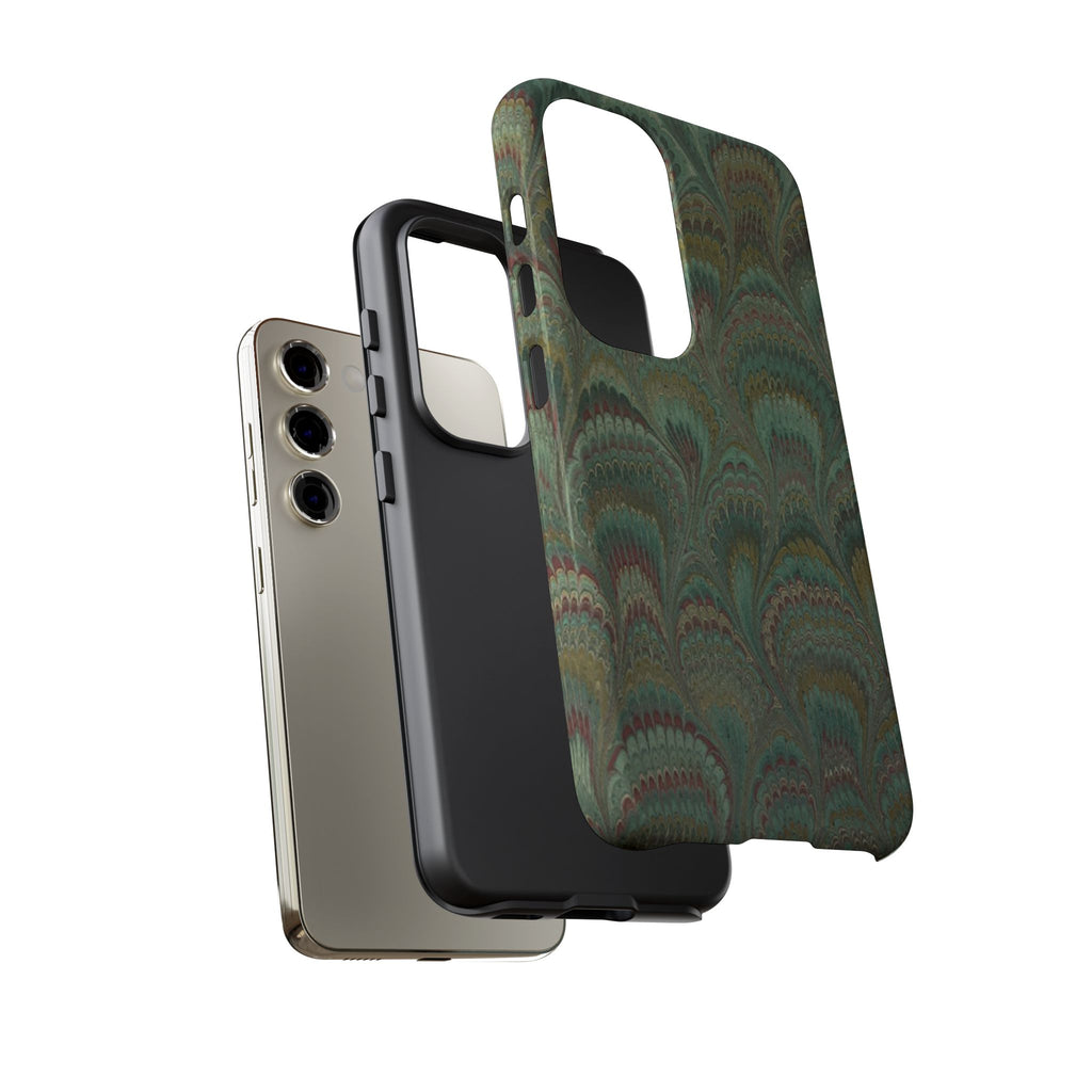 Marbled Peacock Durable Phone Case - Olive Green and Brown - Matte or Glossy
