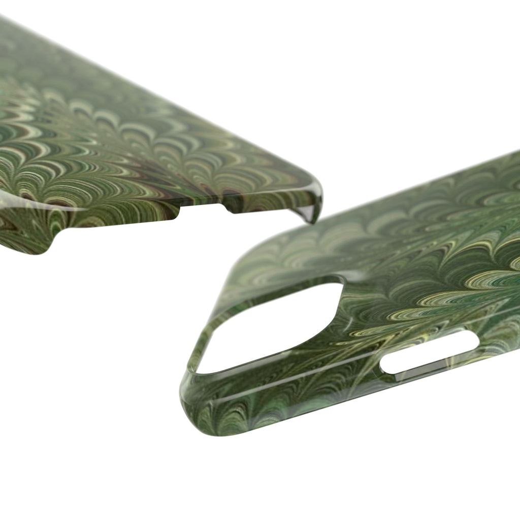 Green Marbled Slim Phone Case — Botanical Swirl Pattern Slim Case