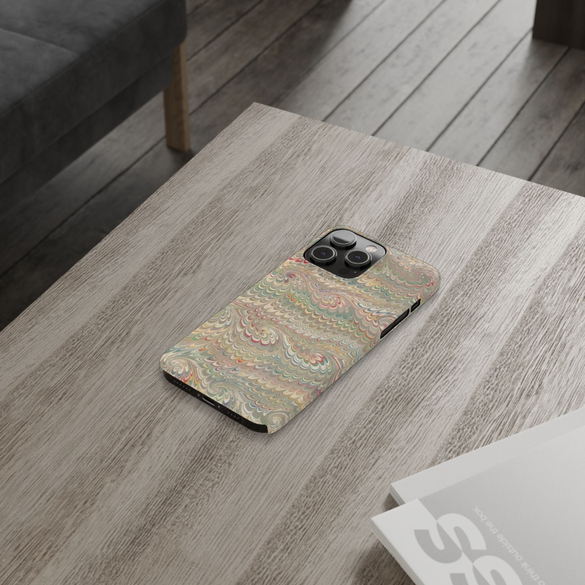 Beige Swirl Marbled Feather Phone Case