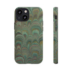 Marbled Peacock Durable Phone Case - Olive Green and Brown - Matte or Glossy
