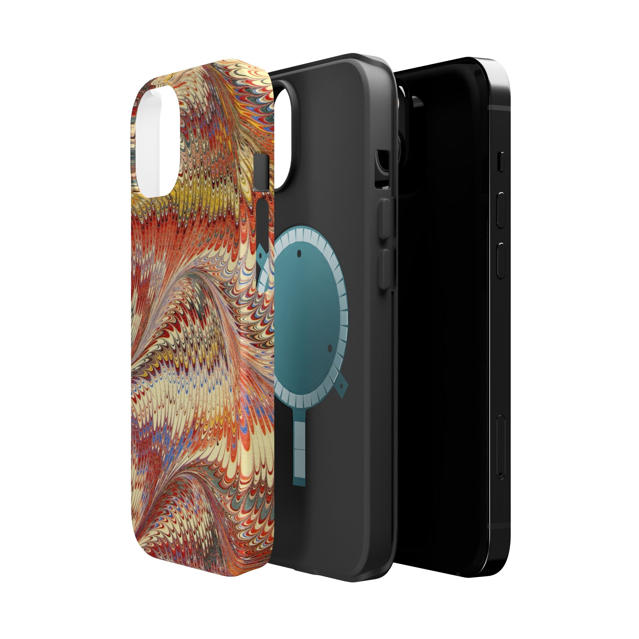 Rust + Gold Italian Marbled Design Magnetic MAG SAFE - Dual Layer Case - Glossy or Matte