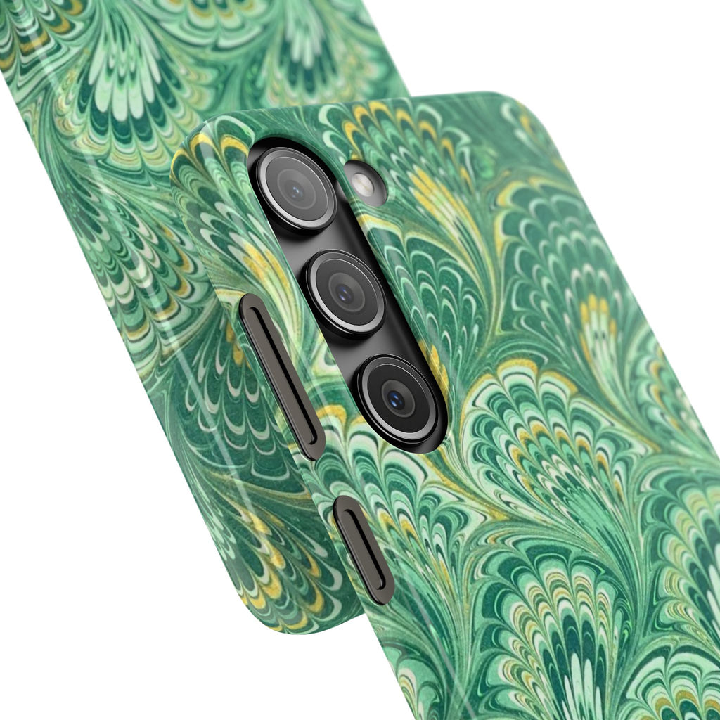 Marbled Feather Green Swirl - Single Layer Slim Phone Case