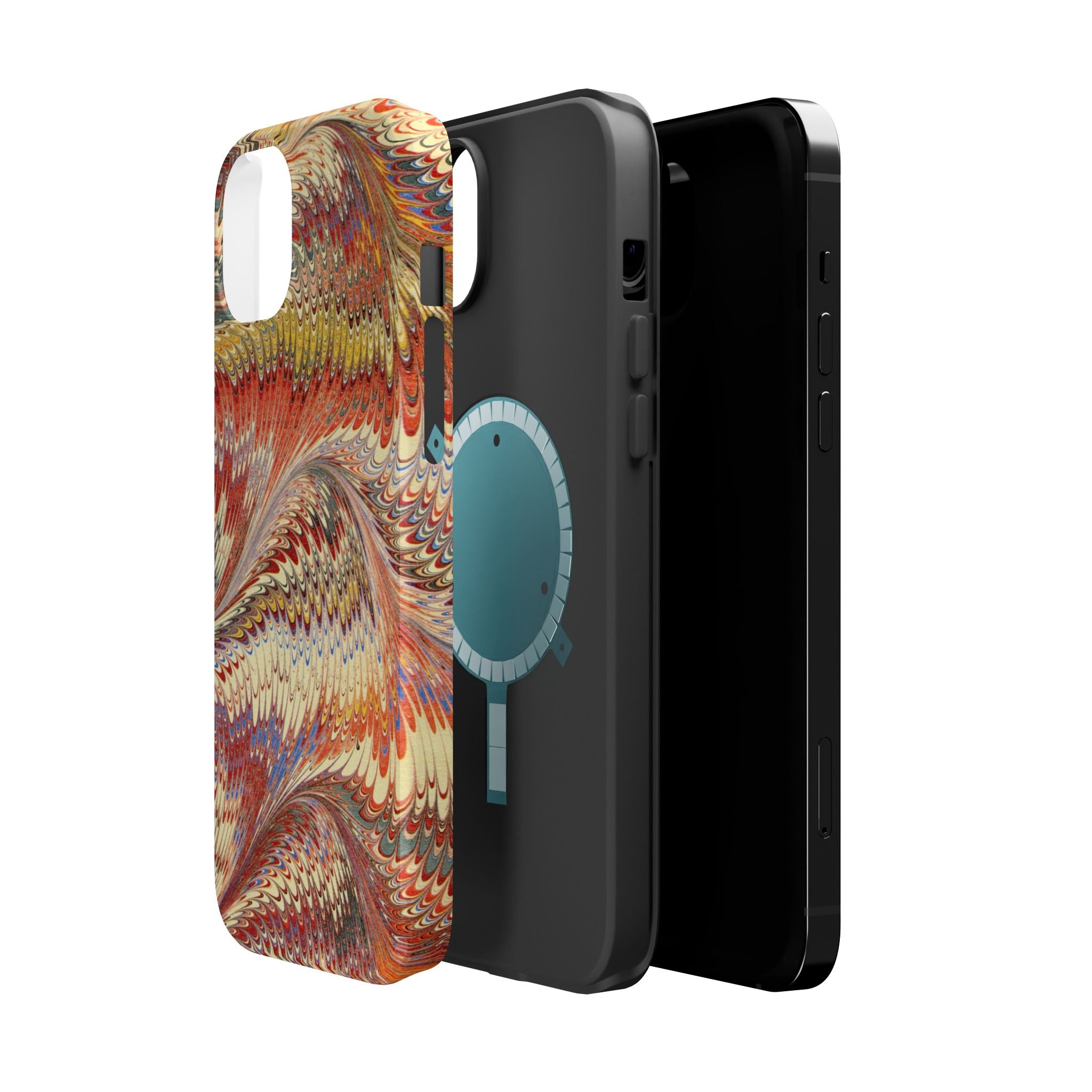 Rust + Gold Italian Marbled Design Magnetic MAG SAFE - Dual Layer Case - Glossy or Matte