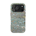 Green, Blue + White Italian Feather Design Dual Layer, Glossy Phone Case - iPhone 18 sizes
