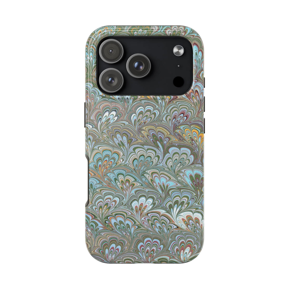 Green, Blue + White Italian Feather Design Dual Layer, Glossy Phone Case - iPhone 18 sizes