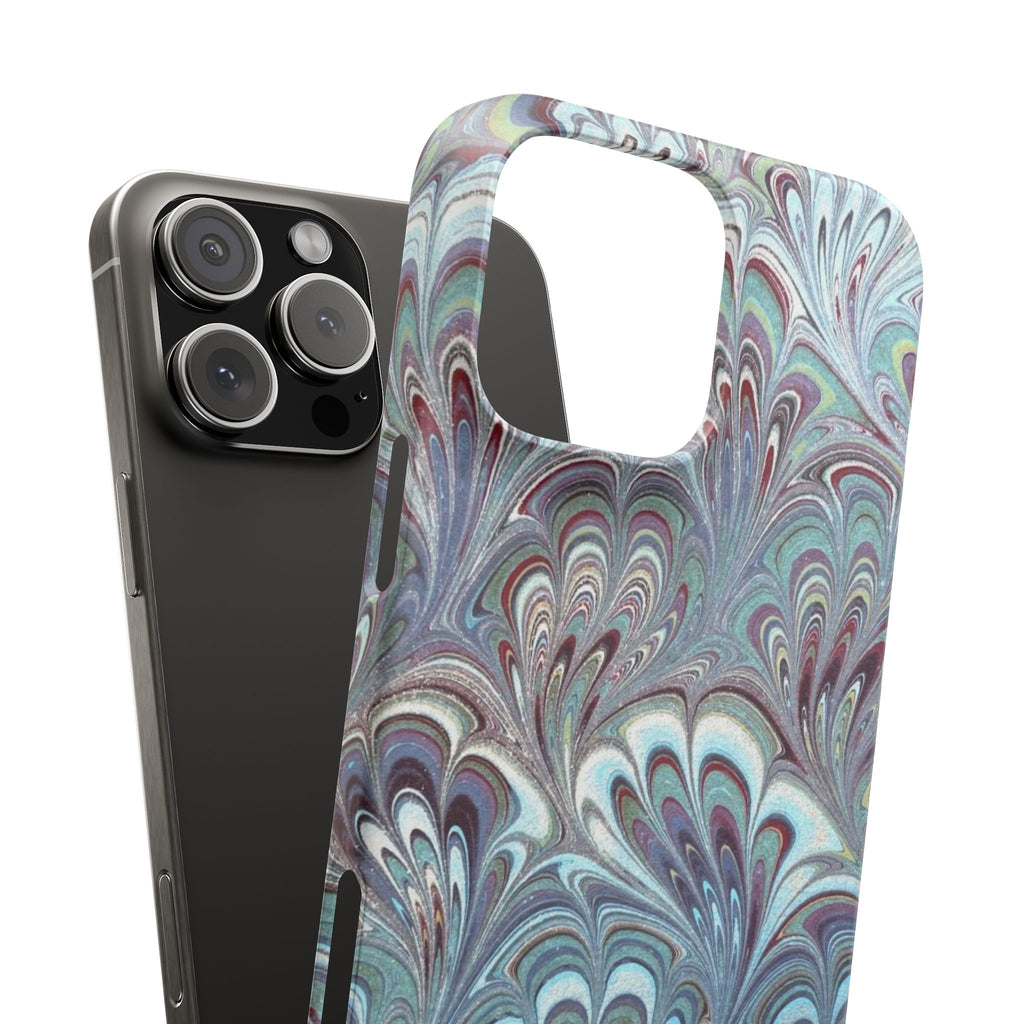Marbled Feather Green, White + Burgundy Swirl - Single Layer Slim Phone Case