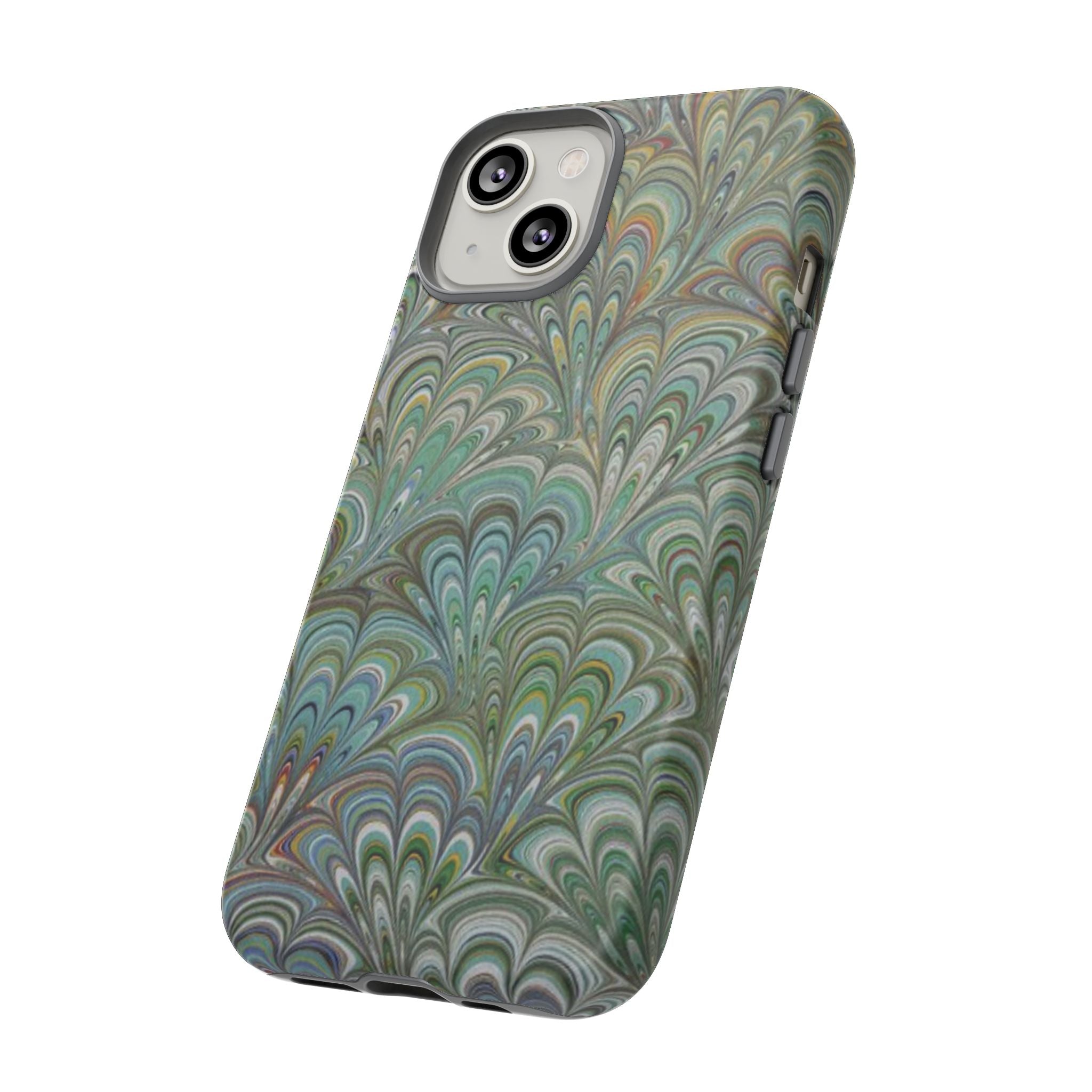 Green Marbled Peacock Durable Phone Case - Matte or Glossy