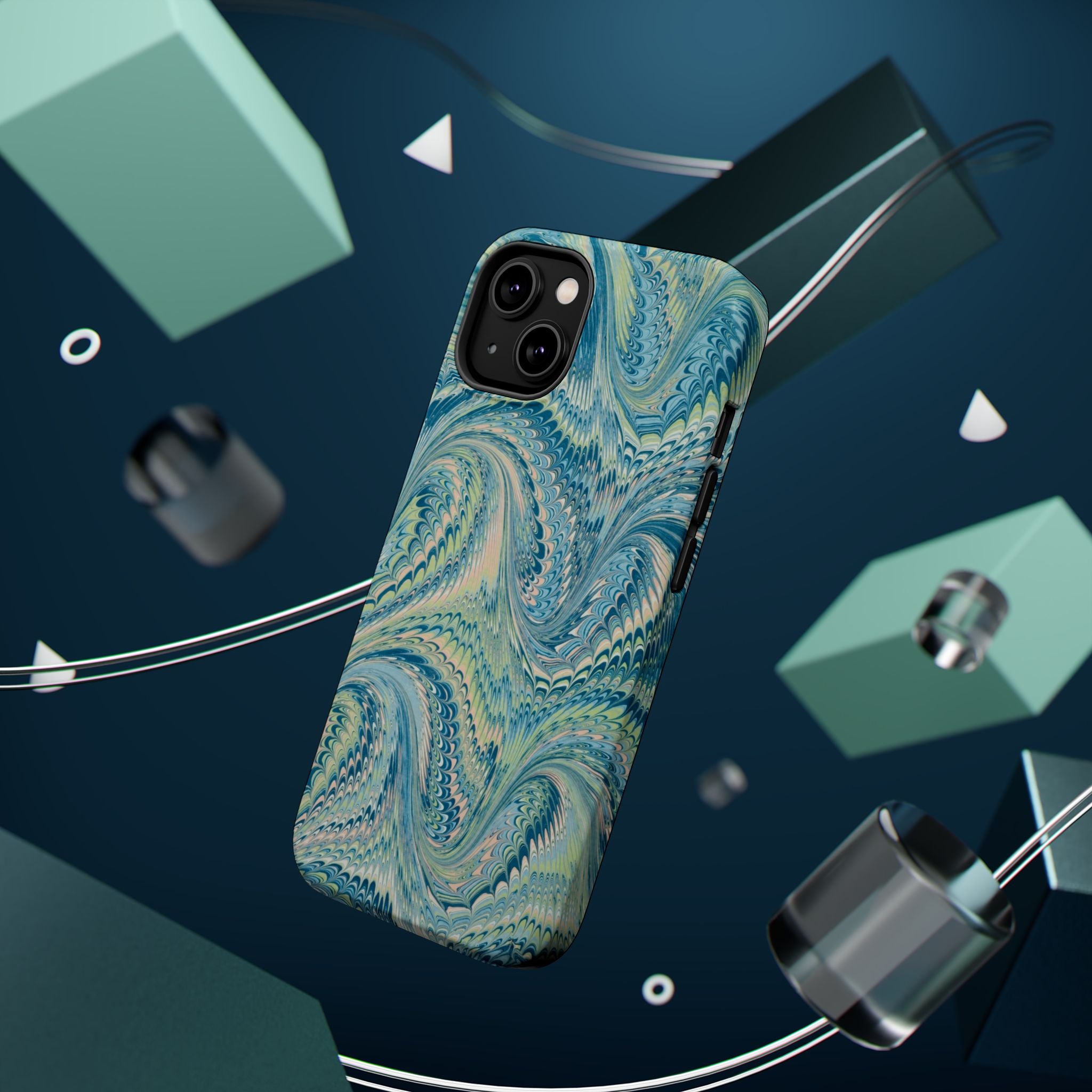 Aqua + Green Marble Phone Case - Impact-Resistant MAG SAFE - Dual Cover Design