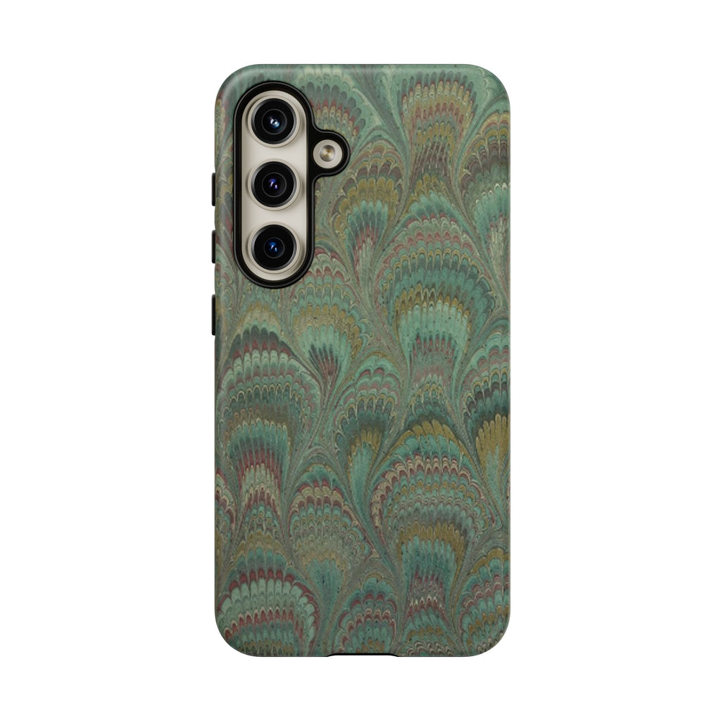 Marbled Peacock Durable Phone Case - Olive Green and Brown - Matte or Glossy