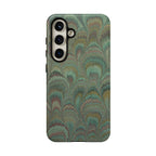 Marbled Peacock Durable Phone Case - Olive Green and Brown - Matte or Glossy