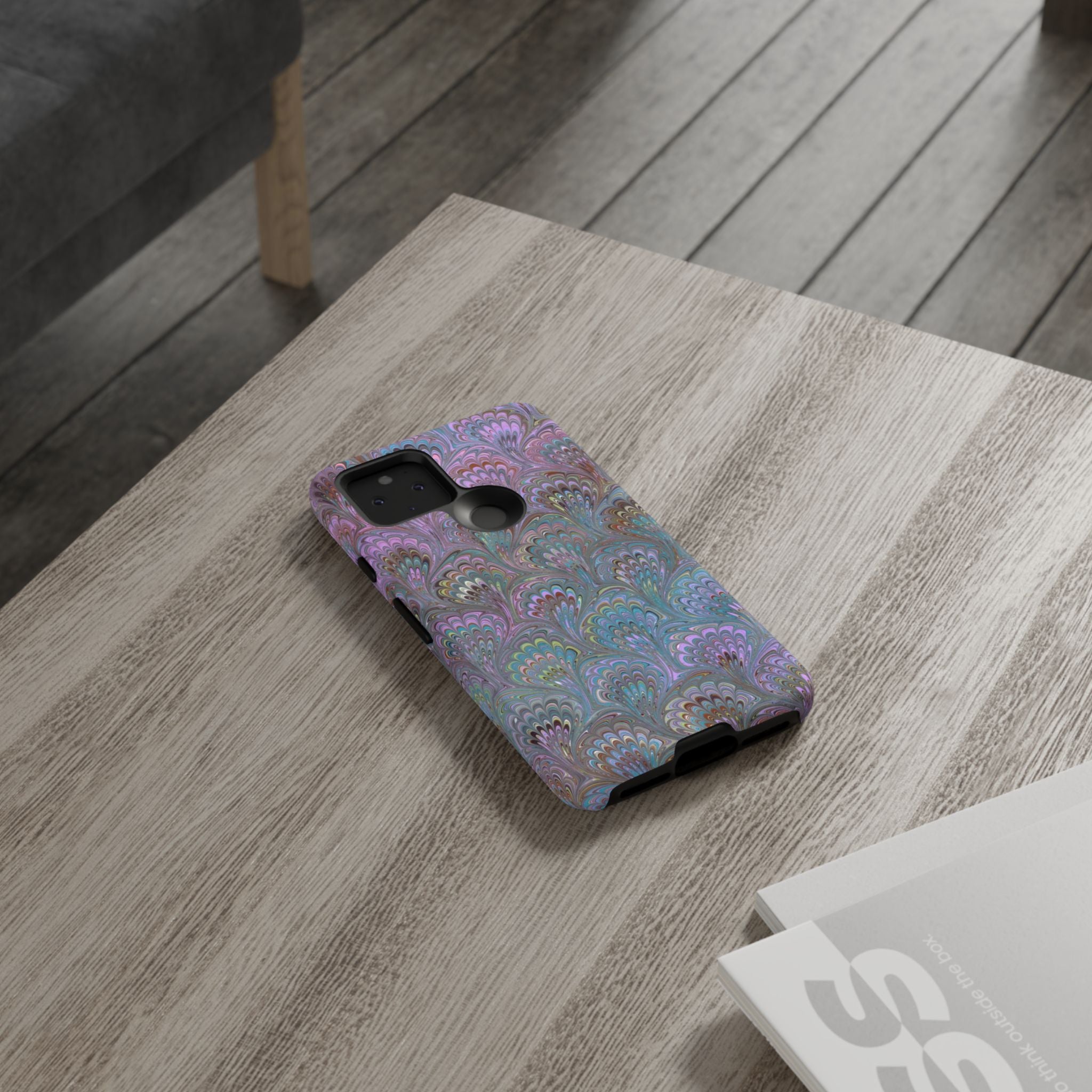 Lavender Marbled Peacock Durable Phone Case - Matte or Glossy