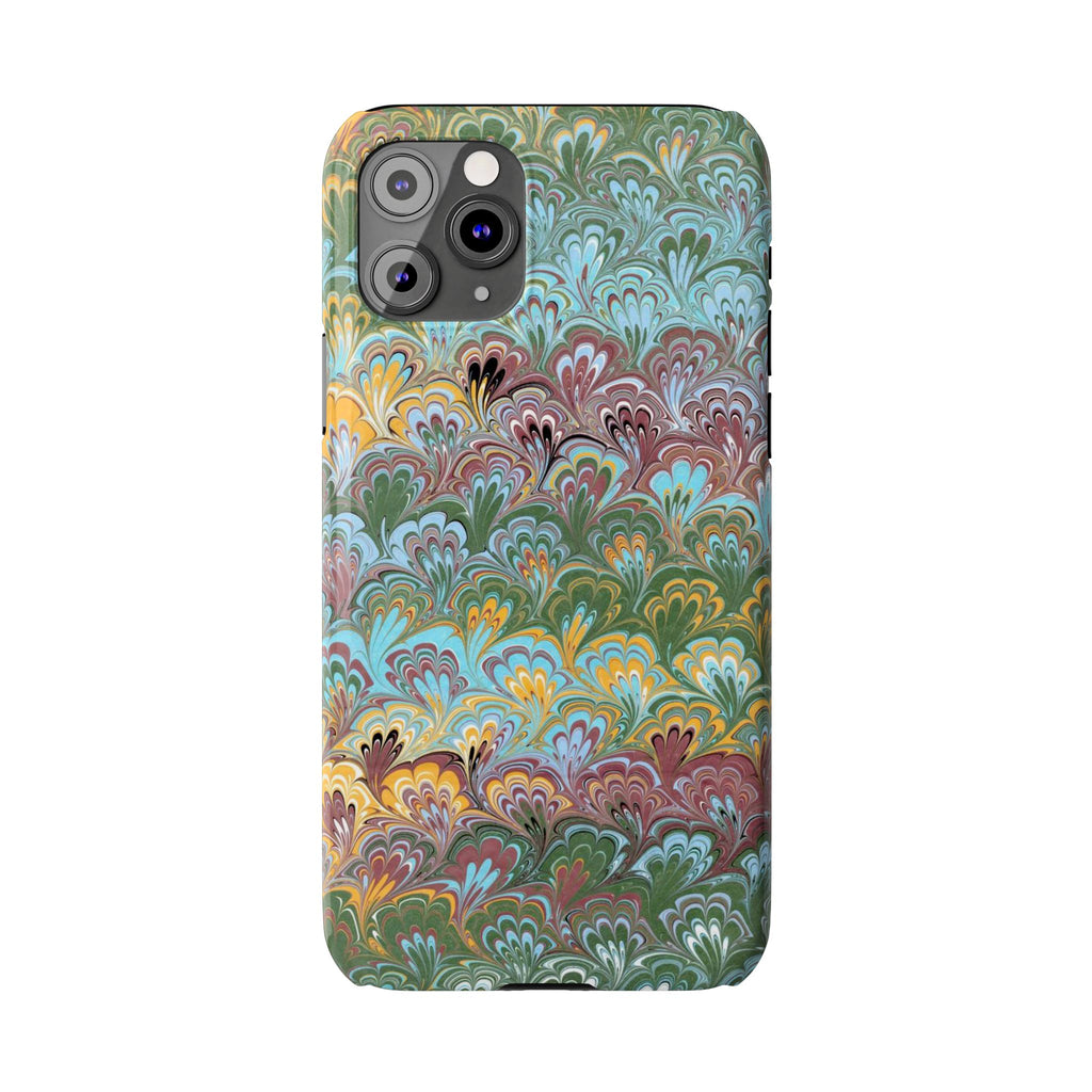 Phone Case with Design from Italy - Marbled "Peacock" Design, Green, Blue, Multi-Color Slim Phone Cases