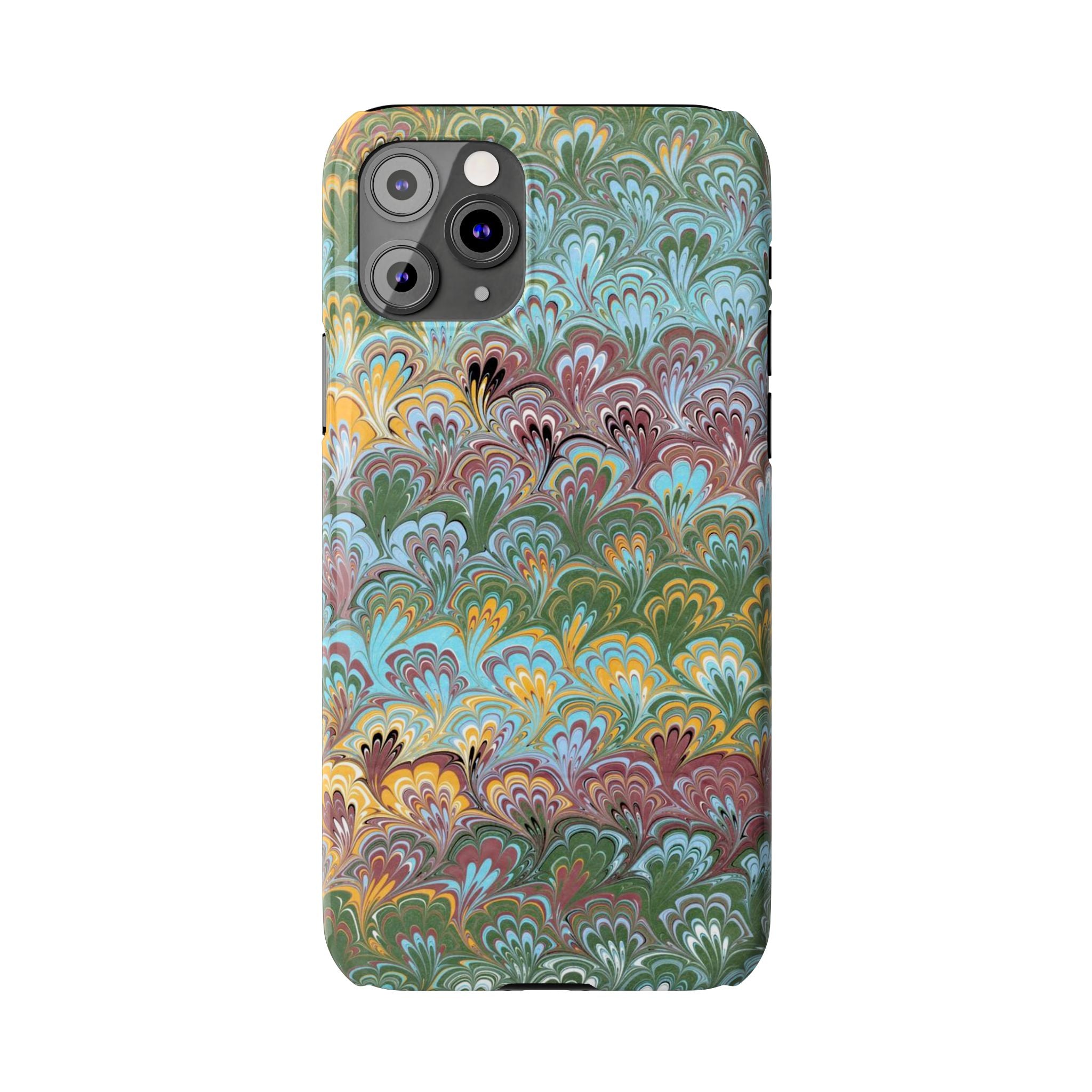 Phone Case with Design from Italy - Marbled "Peacock" Design, Green, Blue, Multi-Color Slim Phone Cases