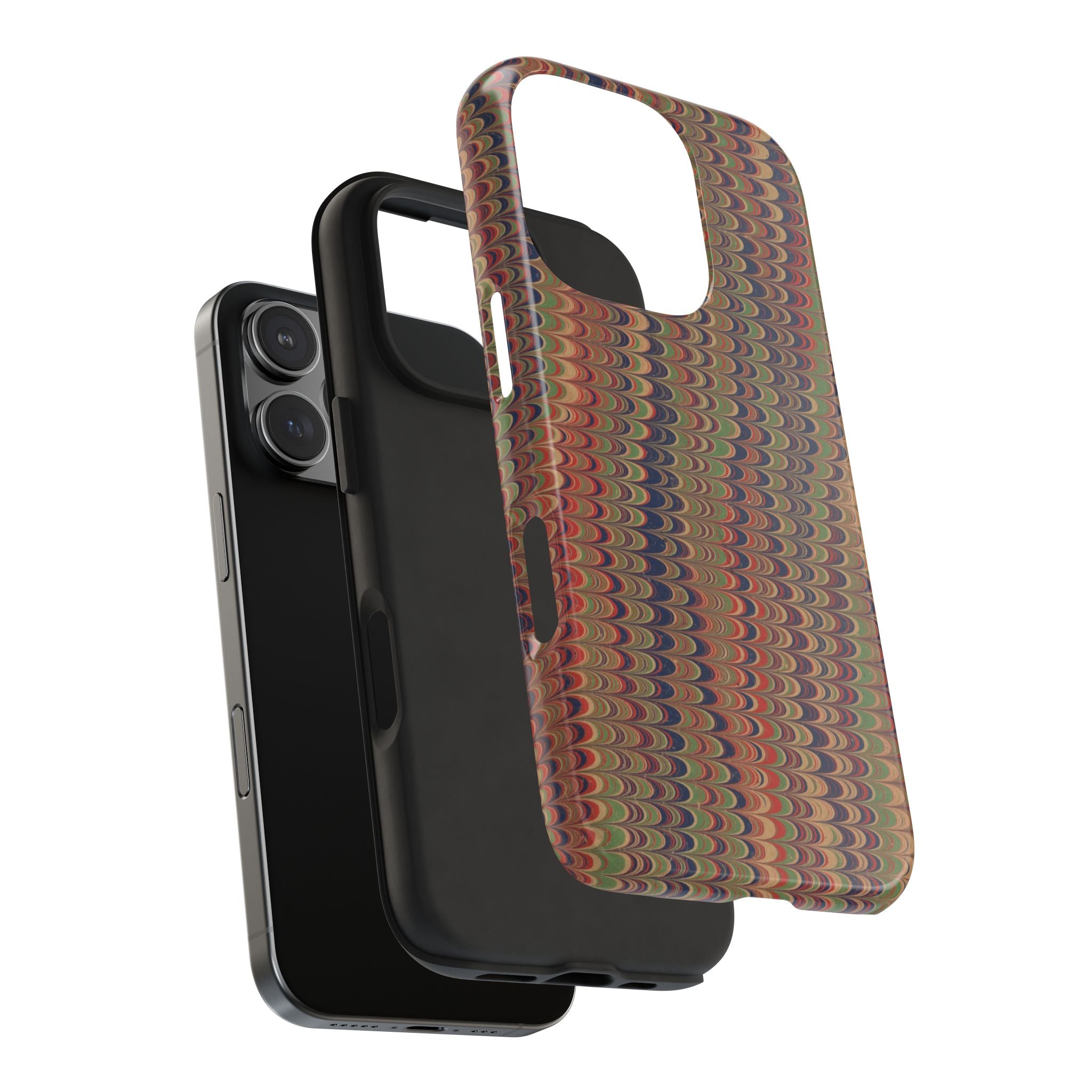 Fall Green, Beige, Blue Italian Comb Design Dual Layer Phone Case