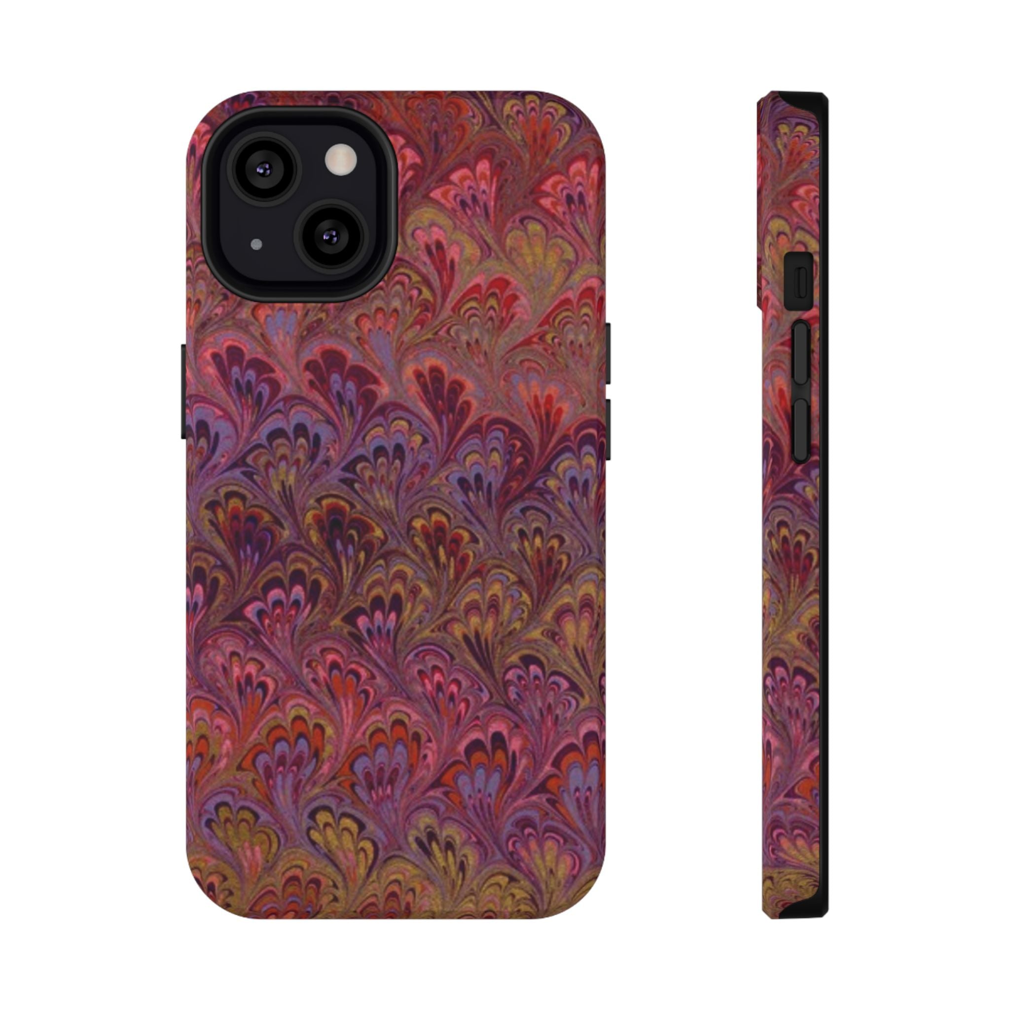 Red, Burgundy, Lavender Italian Peacock Feather Design Phone Case