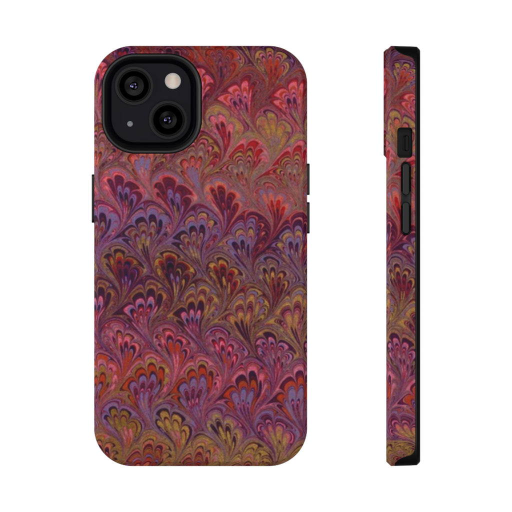 Red, Burgundy, Lavender Italian Peacock Feather Design Phone Case