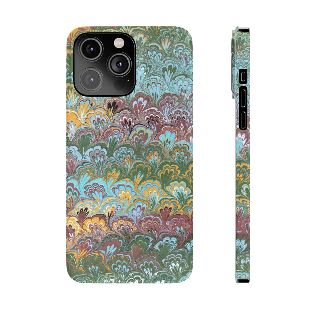 Phone Case with Design from Italy - Marbled "Peacock" Design, Green, Blue, Multi-Color Slim Phone Cases
