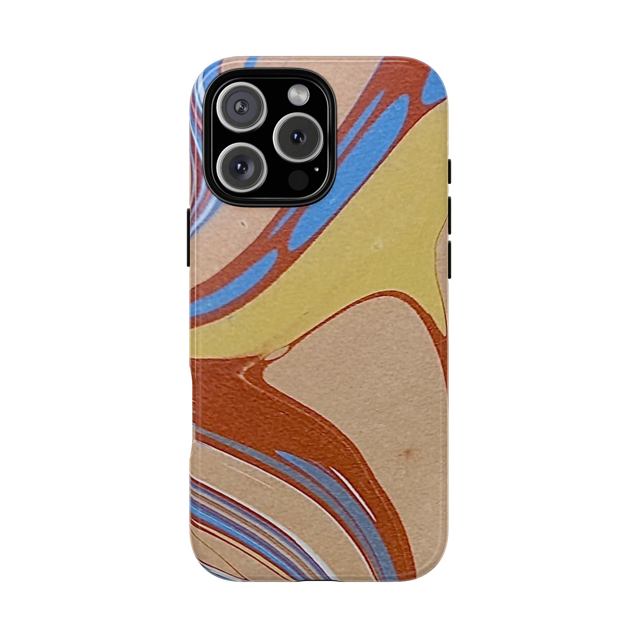 Burnt Orange, Yellow, and Blue Florentine Design Durable Phone Case - Dual Layer - Matte or Glossy