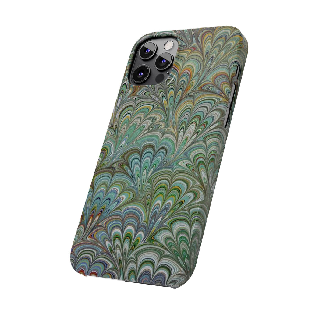 Deep Green Peacock Italian Marbled Design, Italy Feather Phone Case