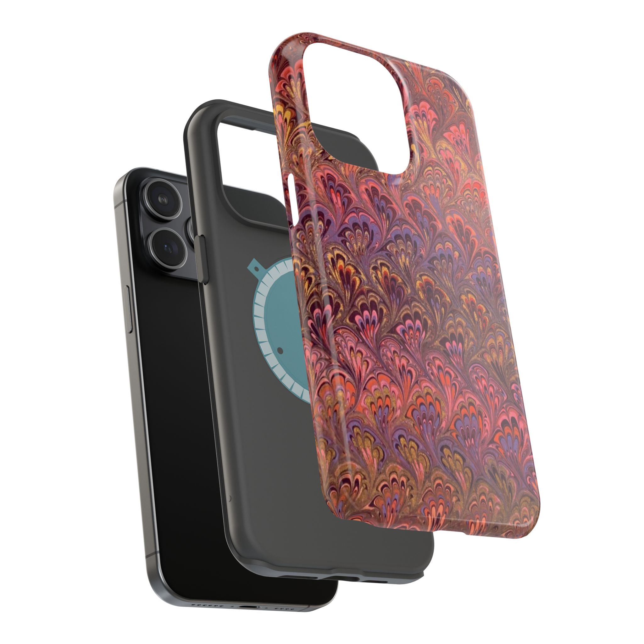 Mag Safe Marble iPhone Case - Red, Burgundy, Lavender & Gold Impact-Resistant