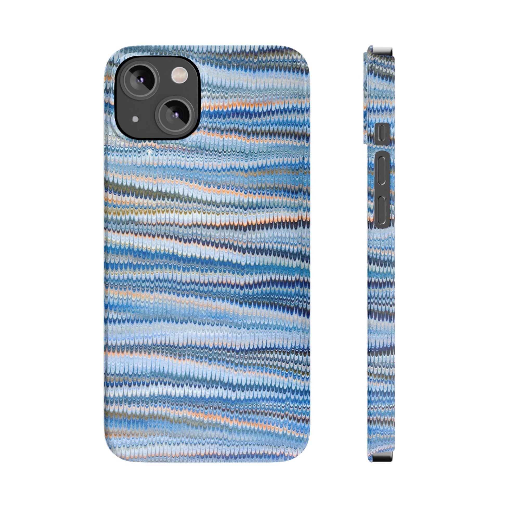 Blue Italian Hand-Painted and Vintage Marbled Inspired Paper Design, Italy Feather Phone Case, iPhone15 Case and all iPhone Case Sizes