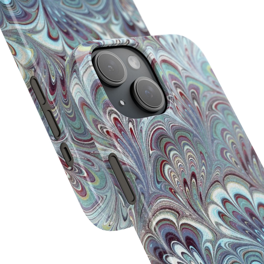 Marbled Feather Blue, White + Burgundy Swirl - Single Layer Slim Phone Case