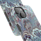 Marbled Feather Blue, White + Burgundy Swirl - Single Layer Slim Phone Case