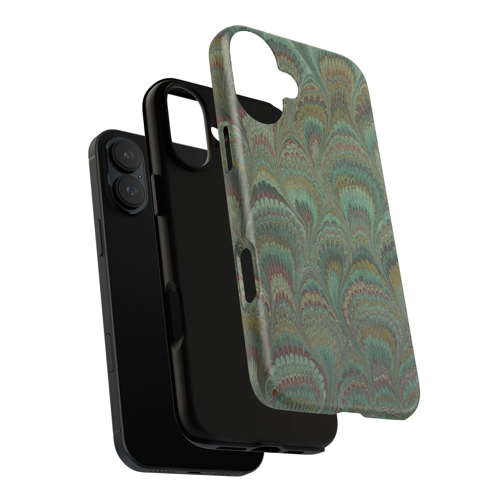 Marbled Peacock Durable Phone Case - Olive Green and Brown - Matte or Glossy