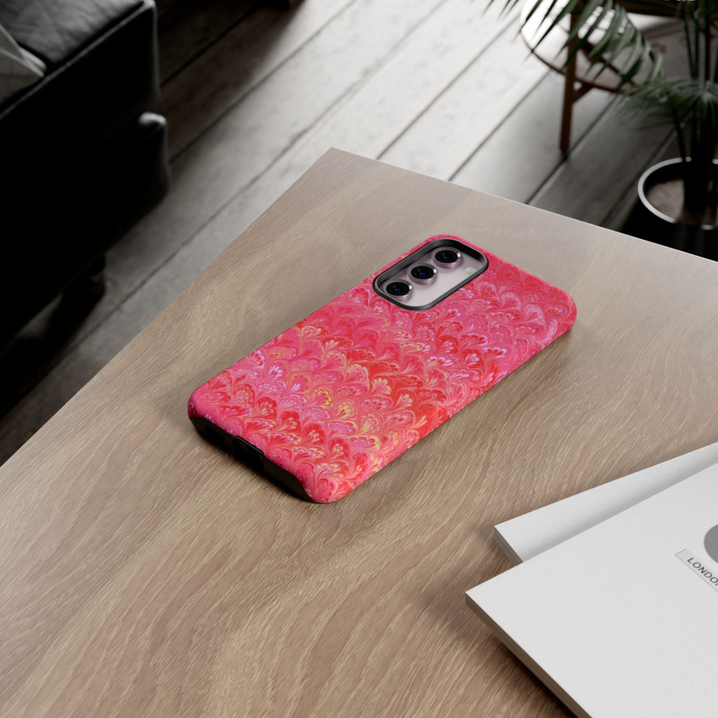 Pink and Gold Marbled Peacock Durable Phone Case - Olive Green and Brown - Matte or Glossy