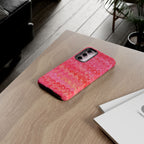 Pink and Gold Marbled Peacock Durable Phone Case - Olive Green and Brown - Matte or Glossy