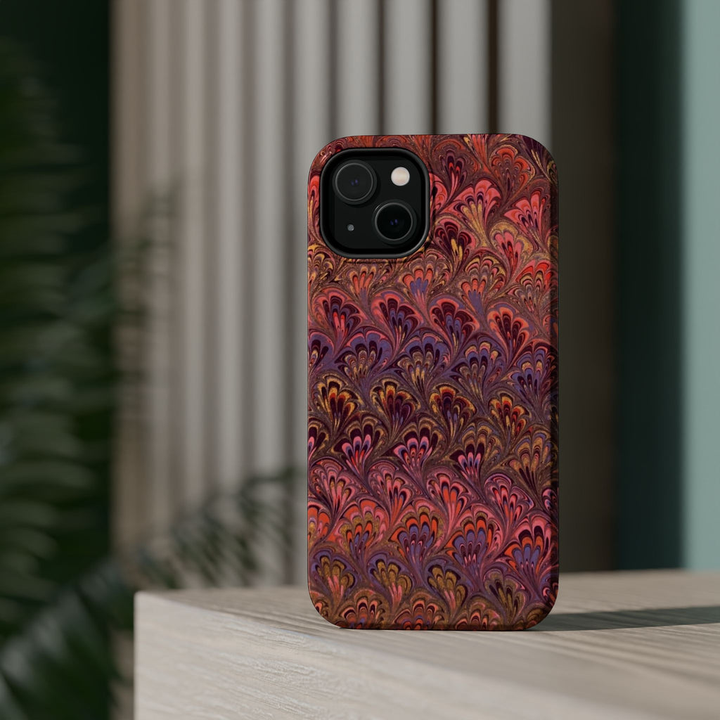 Mag Safe Marble iPhone Case - Red, Burgundy, Lavender & Gold Impact-Resistant