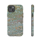 Blue and Green Feather Marbled Phone Case — Dual Layer - Tough Protective Phone Cover