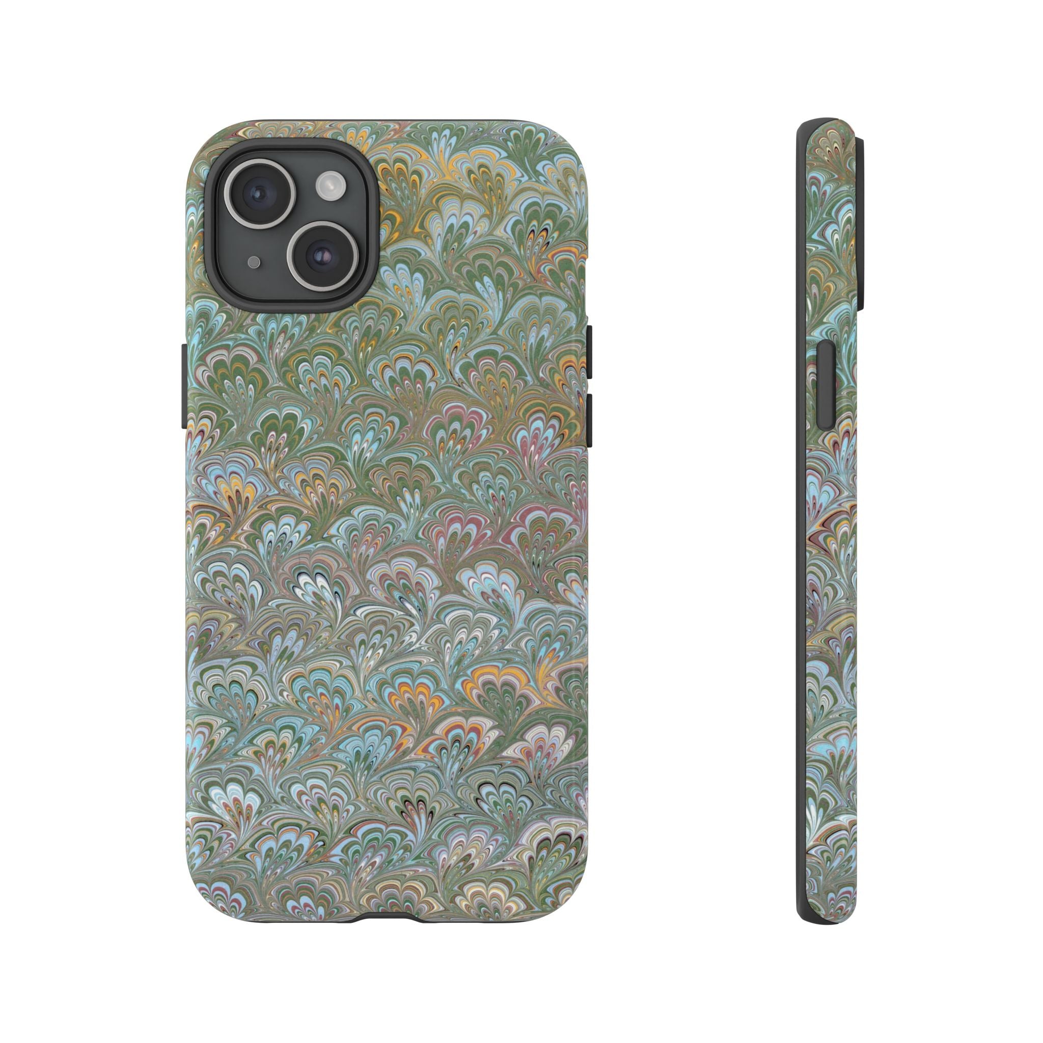 Blue and Green Feather Marbled Phone Case — Dual Layer - Tough Protective Phone Cover