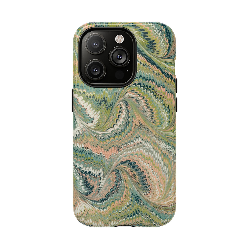 Florentine Marble iPhone Case | Inspired by Florence | Italian Marbled Paper Technique | Artisanal Green Swirl | Dual-Layer Protective Case | Matte or Glossy