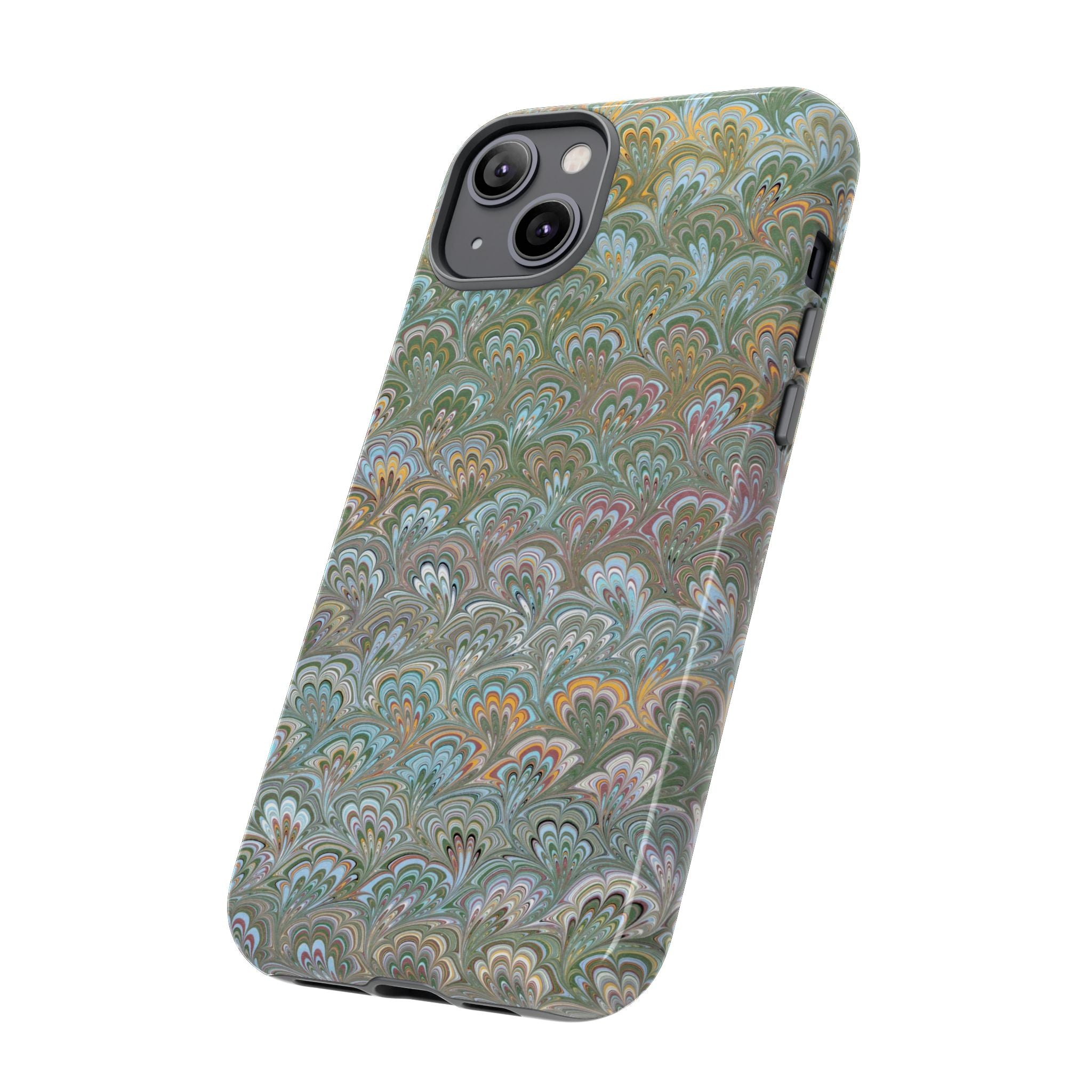 Blue and Green Feather Marbled Phone Case — Dual Layer - Tough Protective Phone Cover