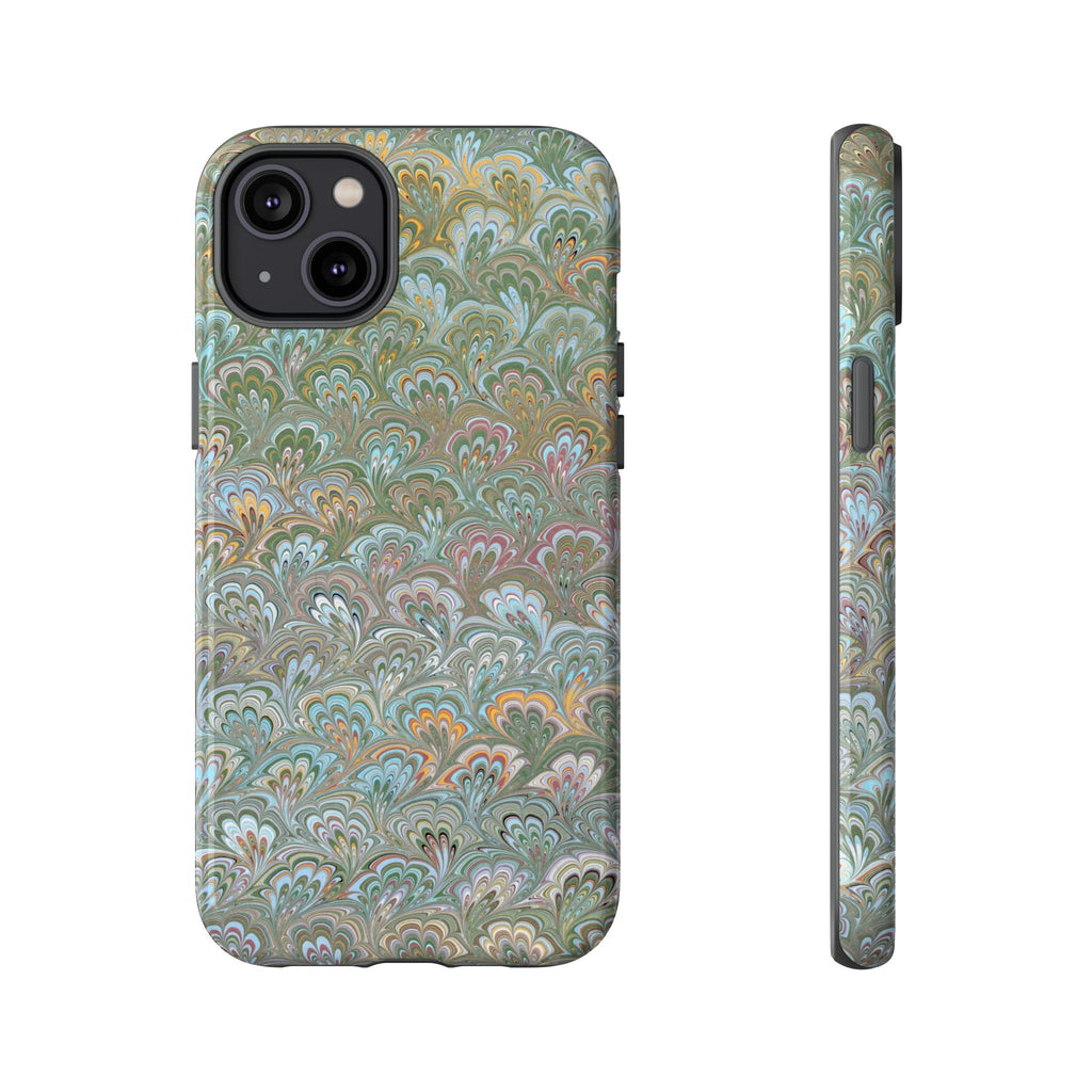 Blue and Green Feather Marbled Phone Case — Dual Layer - Tough Protective Phone Cover