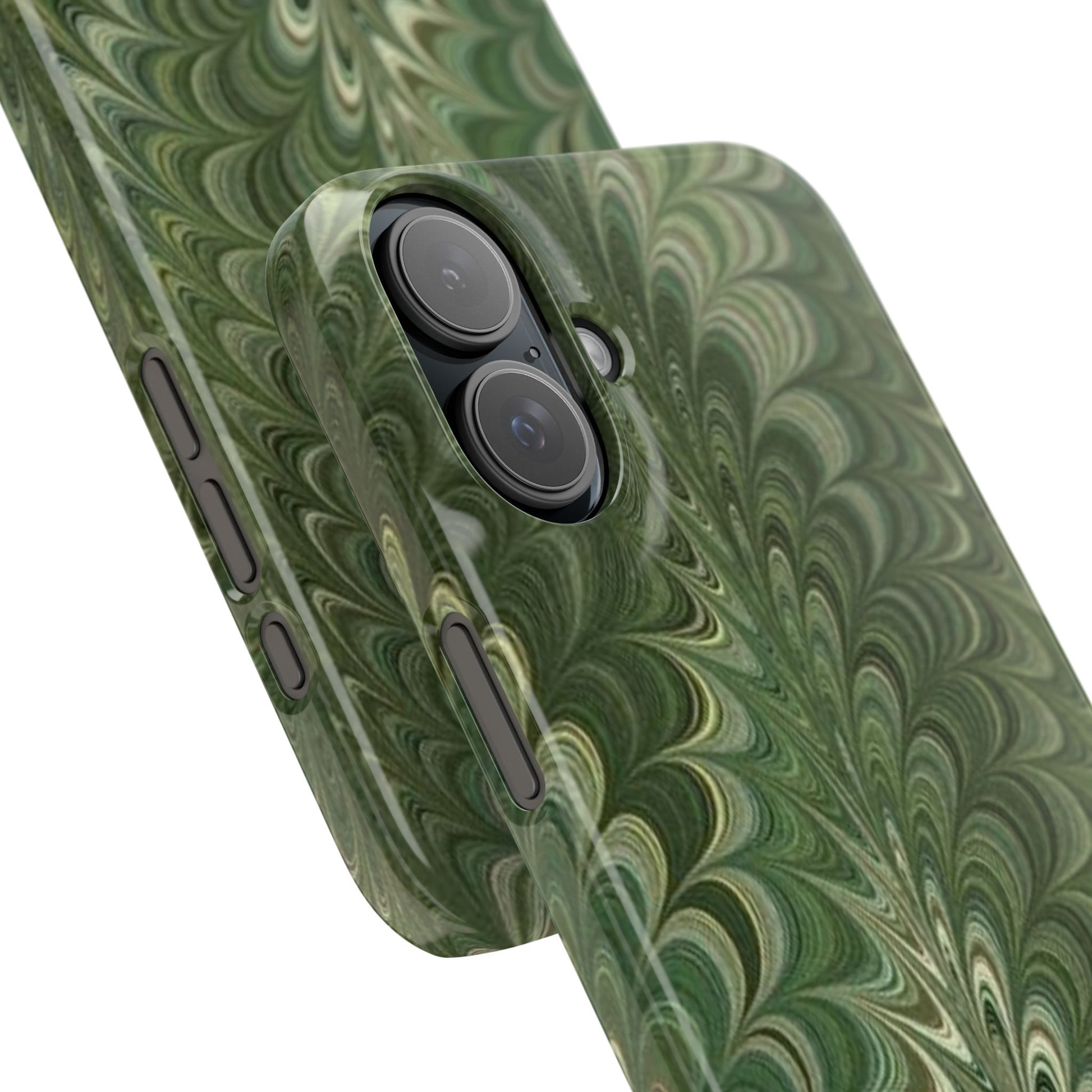 Deep Green Hues of Italian Hand-Painted, Vintage Marbled Paper from Italy Designed Phone Case, iPhone16 Case and all iPhone Cases