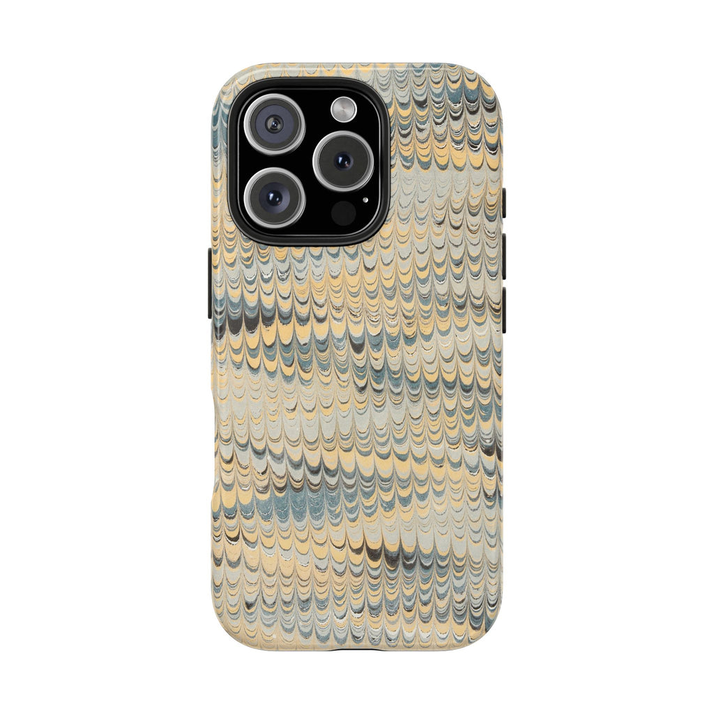 Beige + Grey Scalloped Marbled Tough Phone Case - Dual Layer