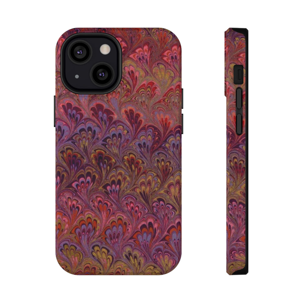 Red, Burgundy, Lavender Italian Peacock Feather Design Phone Case