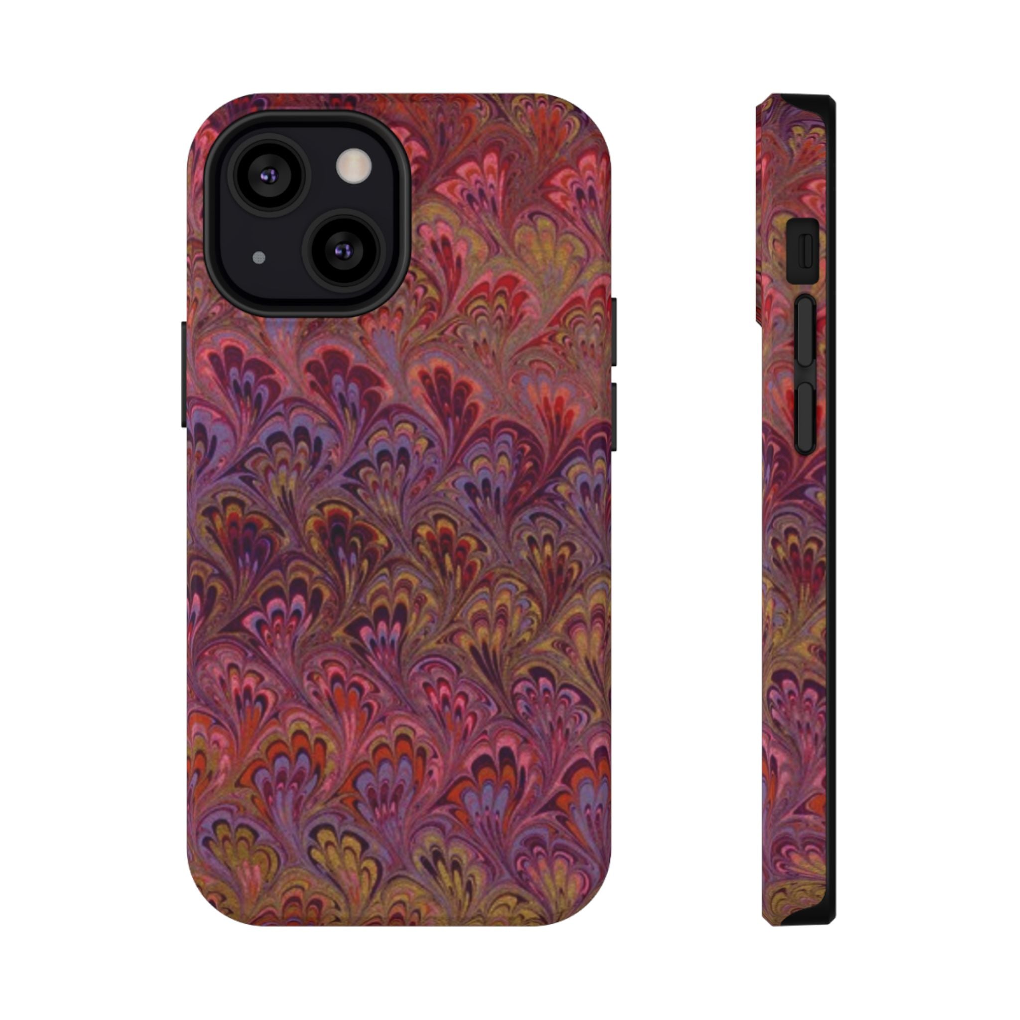 Red, Burgundy, Lavender Italian Peacock Feather Design Phone Case