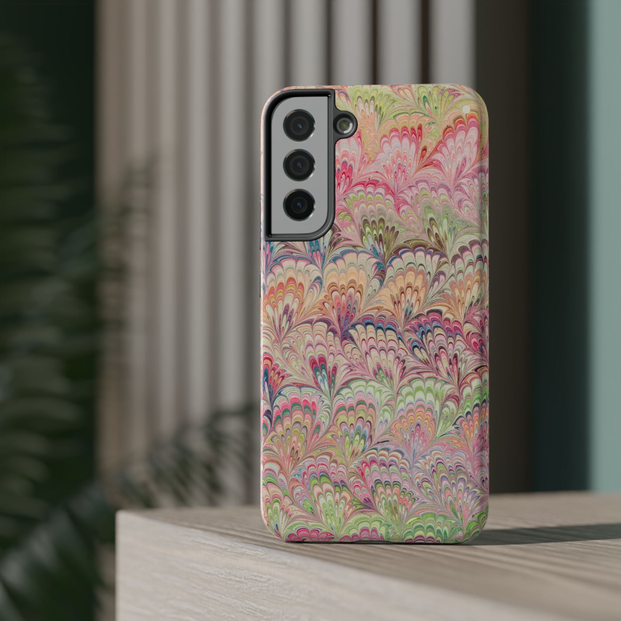 Marbled Pastel Pink and Green Impact-Resistant Phone Case for Apple + Samsung