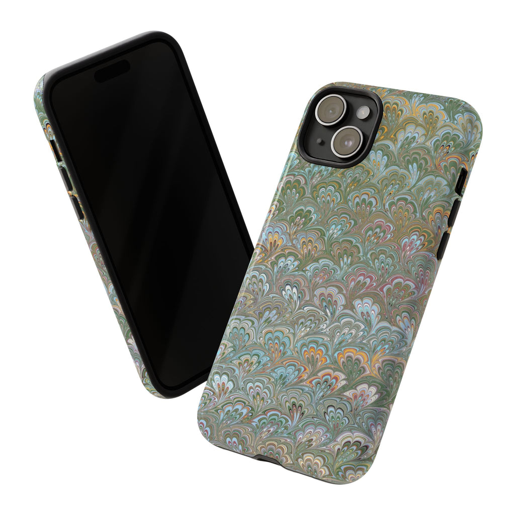 Blue and Green Feather Marbled Phone Case — Dual Layer - Tough Protective Phone Cover