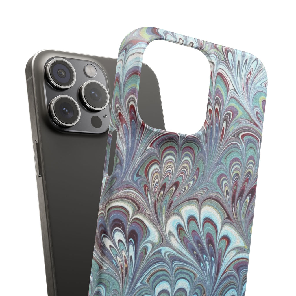 Marbled Feather Blue, White + Burgundy Swirl - Single Layer Slim Phone Case