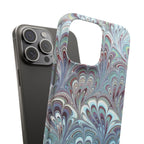 Marbled Feather Blue, White + Burgundy Swirl - Single Layer Slim Phone Case