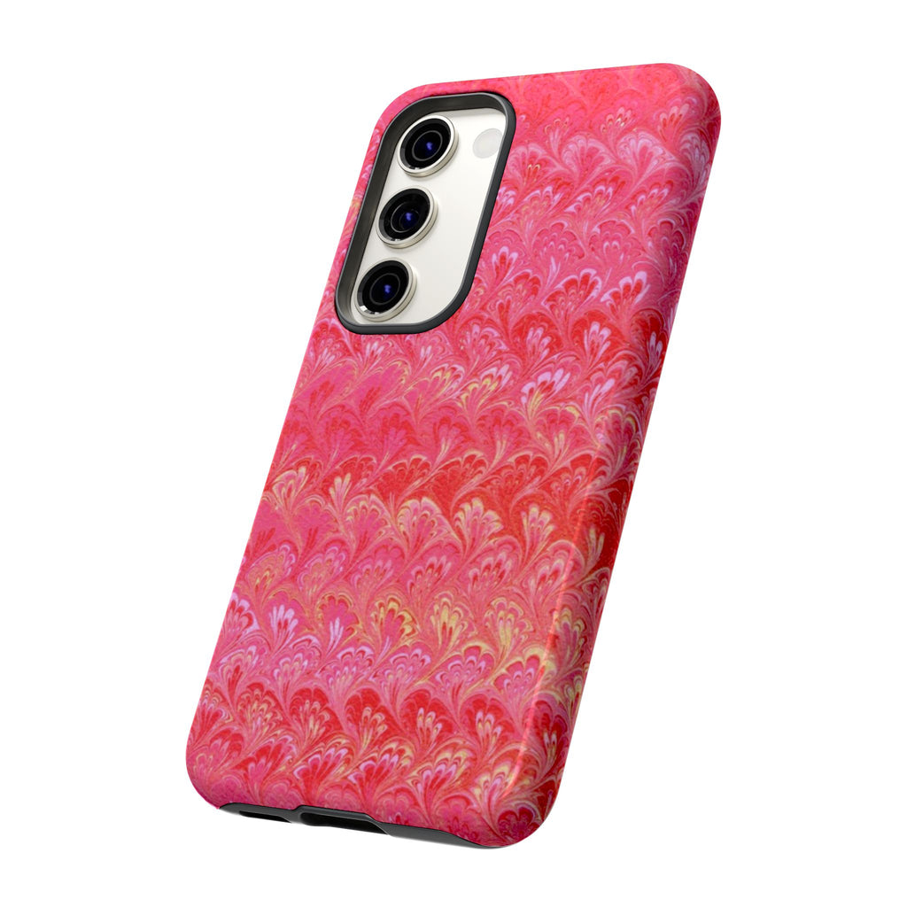 Pink and Gold Marbled Peacock Durable Phone Case - Olive Green and Brown - Matte or Glossy