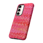 Pink and Gold Marbled Peacock Durable Phone Case - Olive Green and Brown - Matte or Glossy